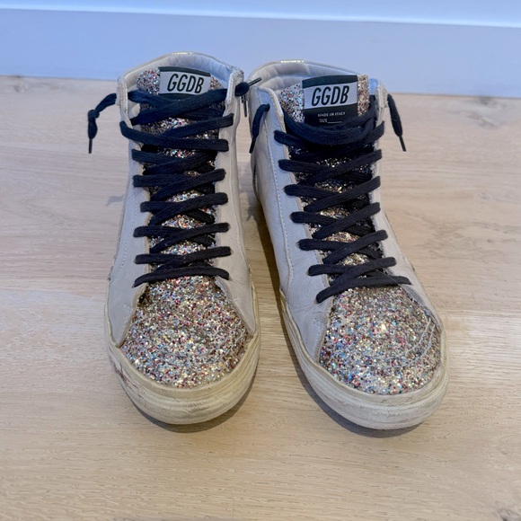Golden Goose Slide Sneakers Cream / Multi Glitter Size 40 - Pre Owned - Picture 5 of 17